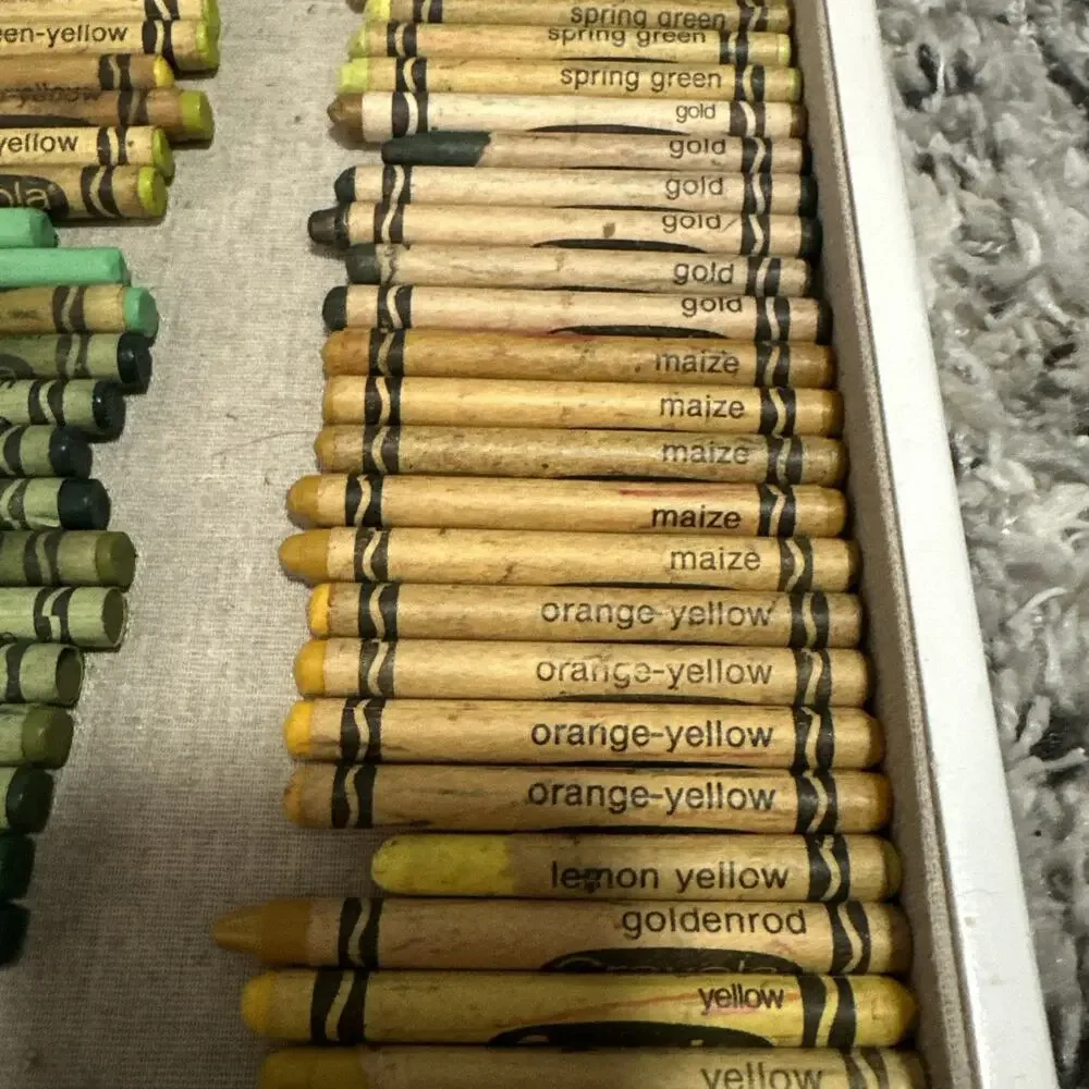 Vintage Binney Smith Crayola Crayons - Lot of 56 Greens And Yellows